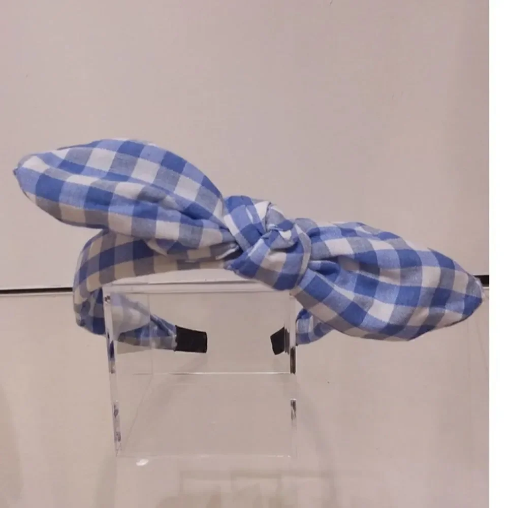 Light blue gingham Alice band with bow